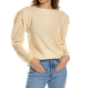Lea & Viola Cream Knit Sweater with Braided Sleeves Wool Cashmere Womens Small